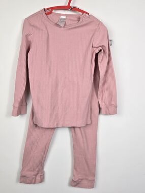 H&M Girls Soft Pink Lounge Set 3-4T Ribbed Long Top & Leggings Set - Stain